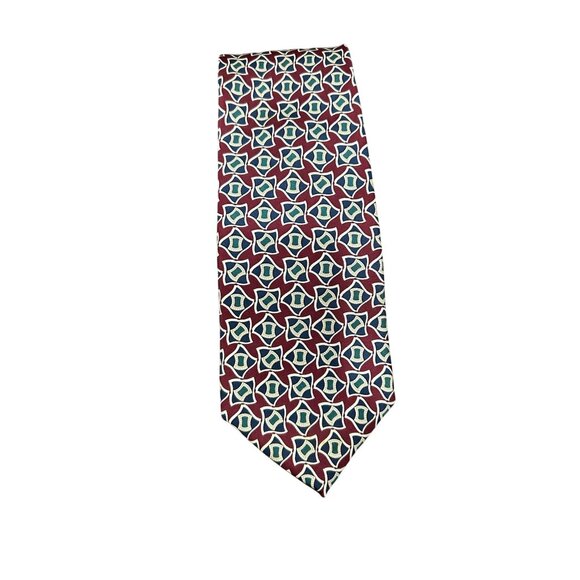 Brooks Brothers Mens Silk Tie With Geometric Pattern Red Blue Design Made In USA - Picture 1 of 7